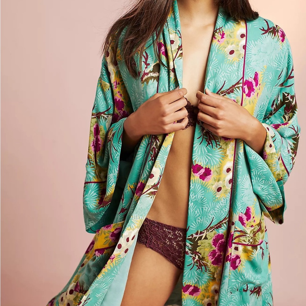 Anthropologie Floral Robe in Teal and Magenta